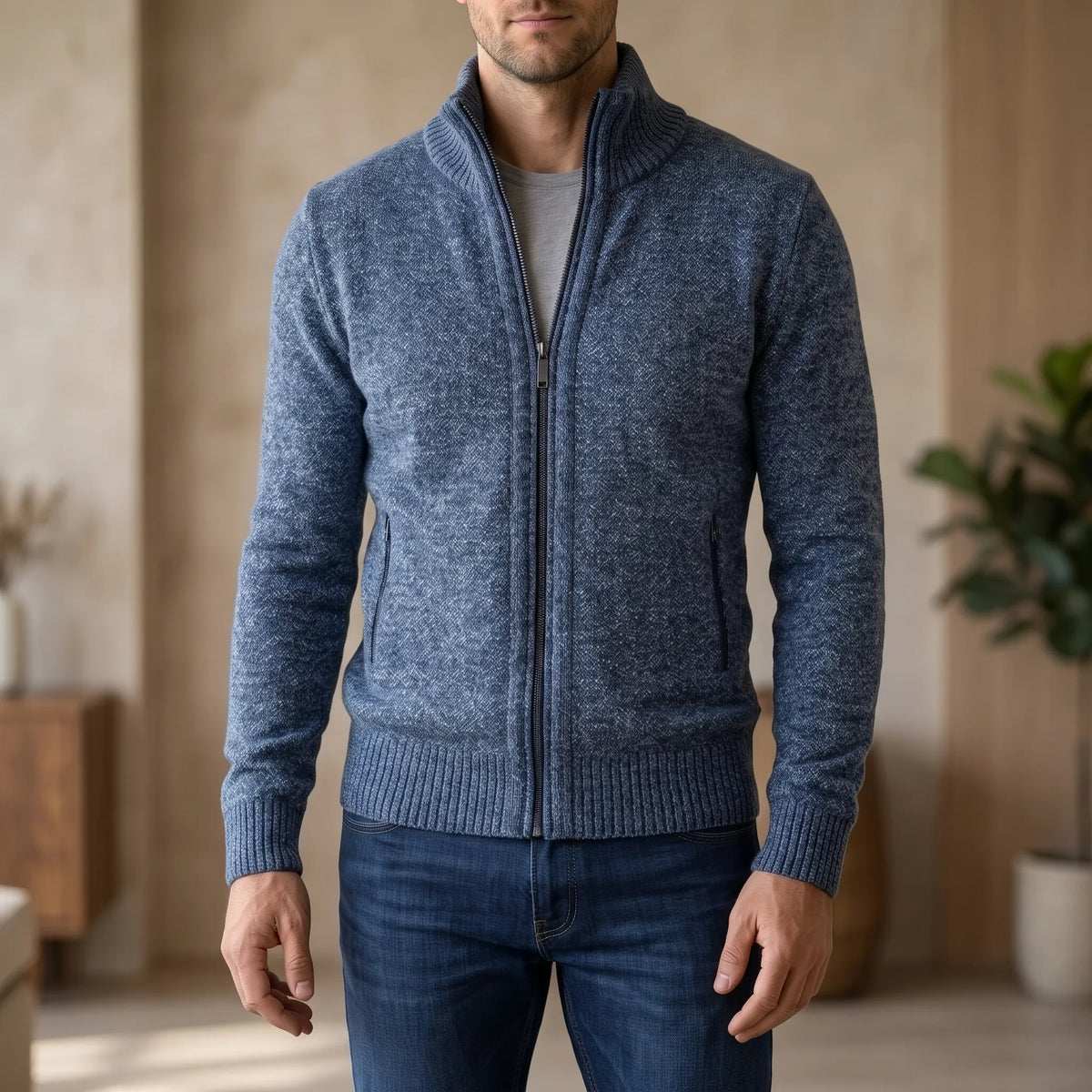 Halvern - Strickjacke Mit Reißverschluss, Lockerer Schnitt Lässig Über Dem T-Shirt Im Alltag Tragen