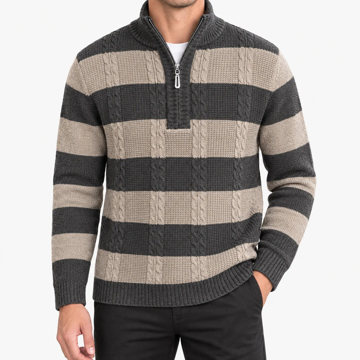 Hemlyn - Pullover Mit Halbzip Und Zopfmuster Lässig In Der Freizeit Und Im Alltag Tragen