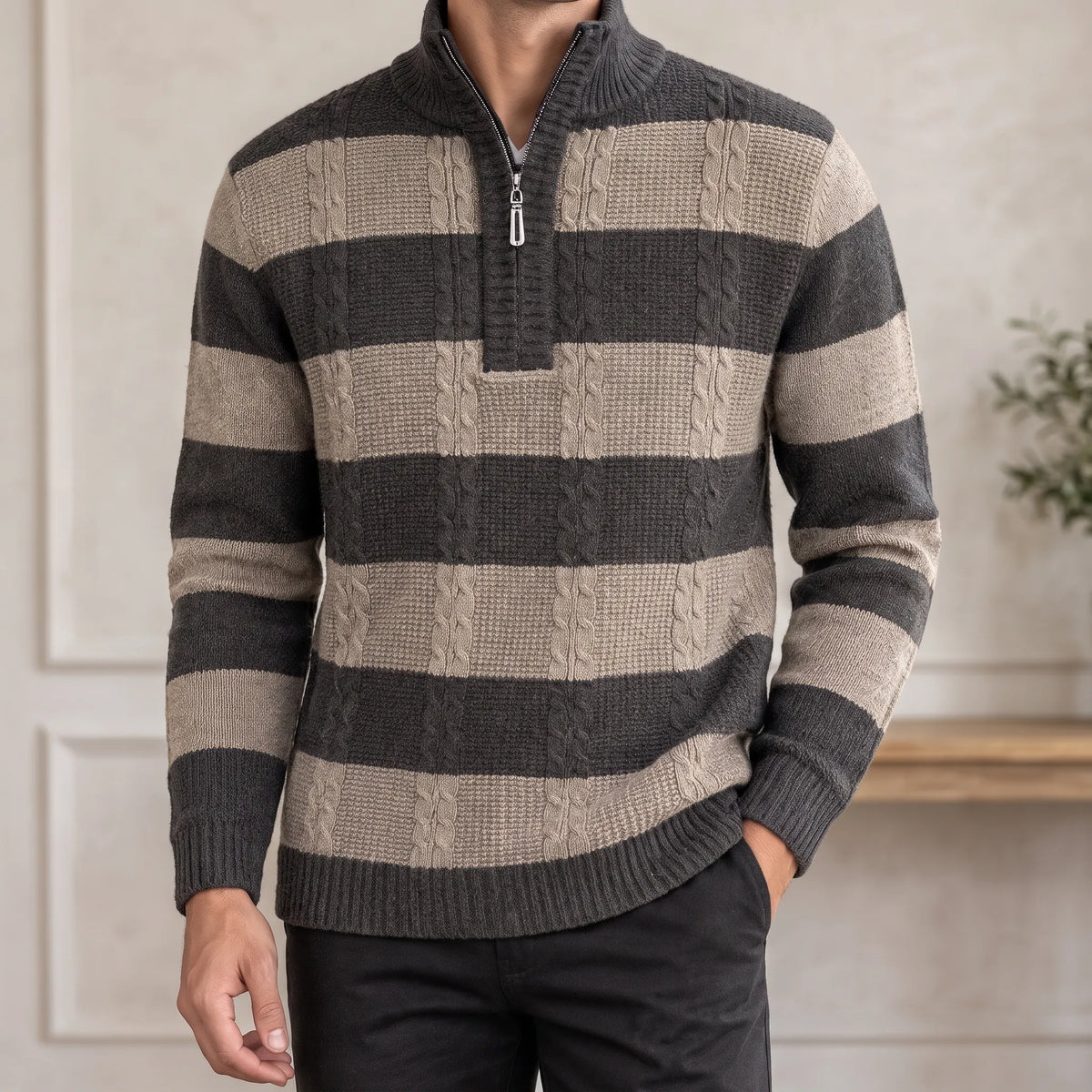 Hemlyn - Pullover Mit Halbzip Und Zopfmuster Lässig In Der Freizeit Und Im Alltag Tragen