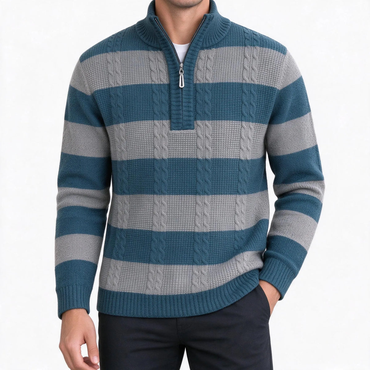 Hemlyn - Pullover Mit Halbzip Und Zopfmuster Lässig In Der Freizeit Und Im Alltag Tragen